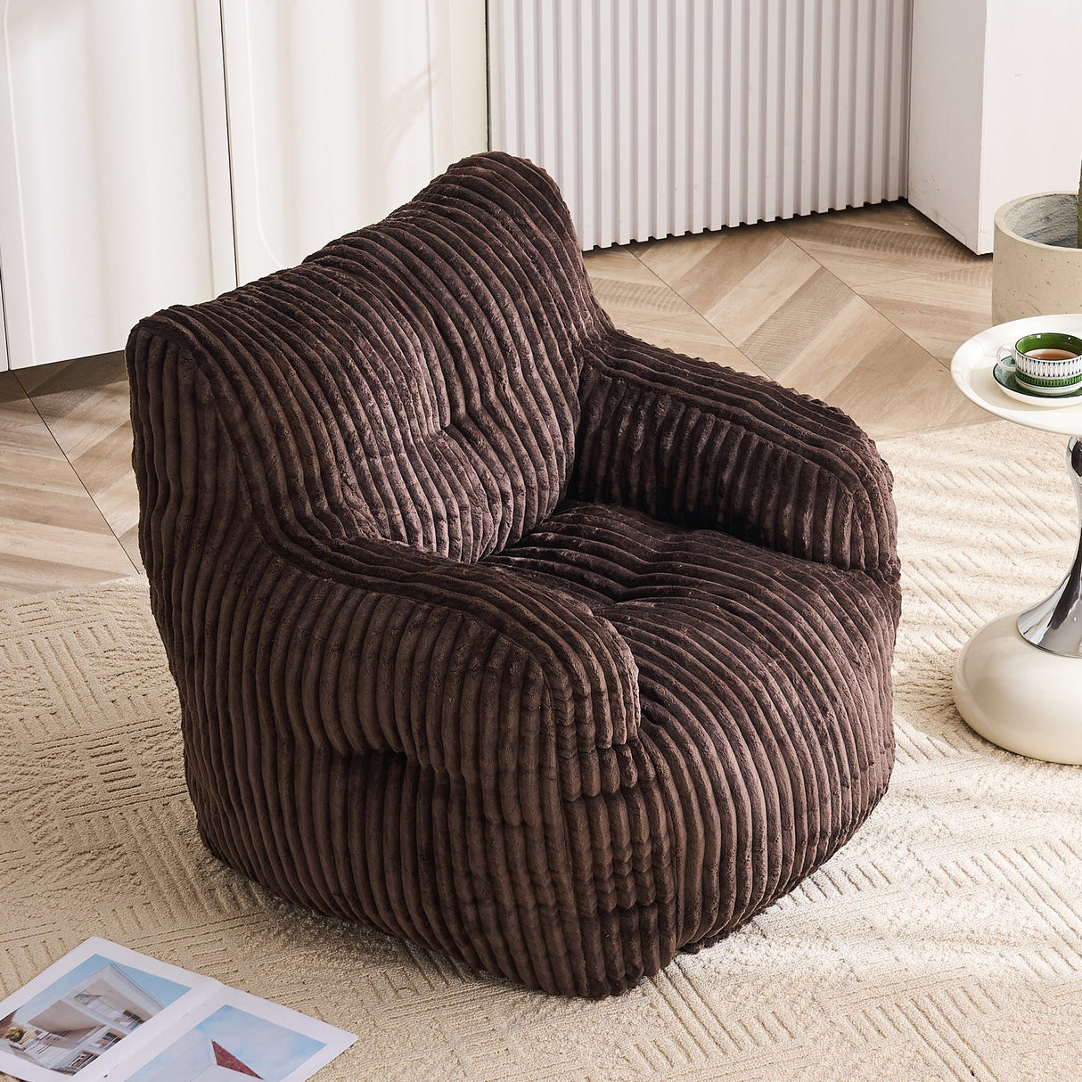 Soft Fluffy Corduroy Fabric Bean Bag Chair Filled With Memory Sponge