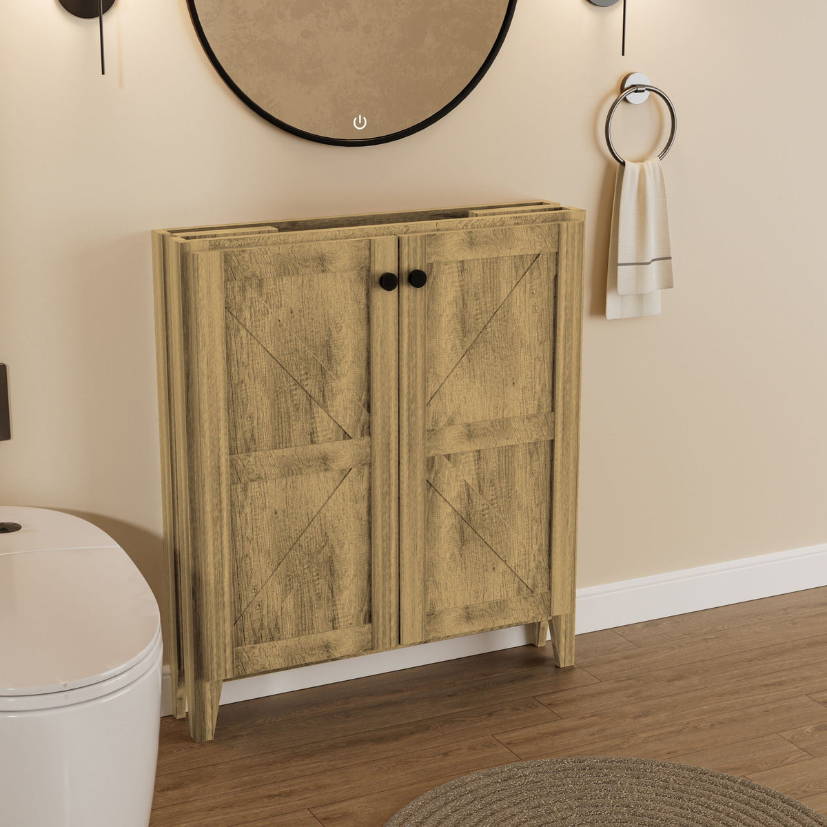Folding Floor Cabinet With Ceramic Sink, Space Saving