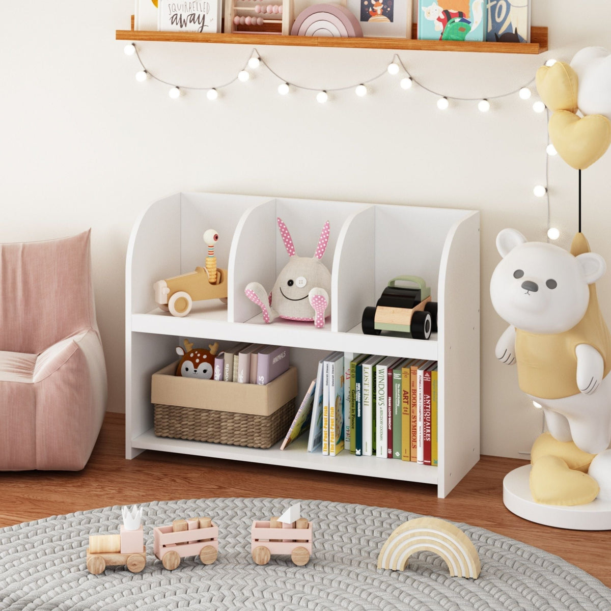 White Bookcase with 4 Compartments - Storage Shelf for Toys and Books