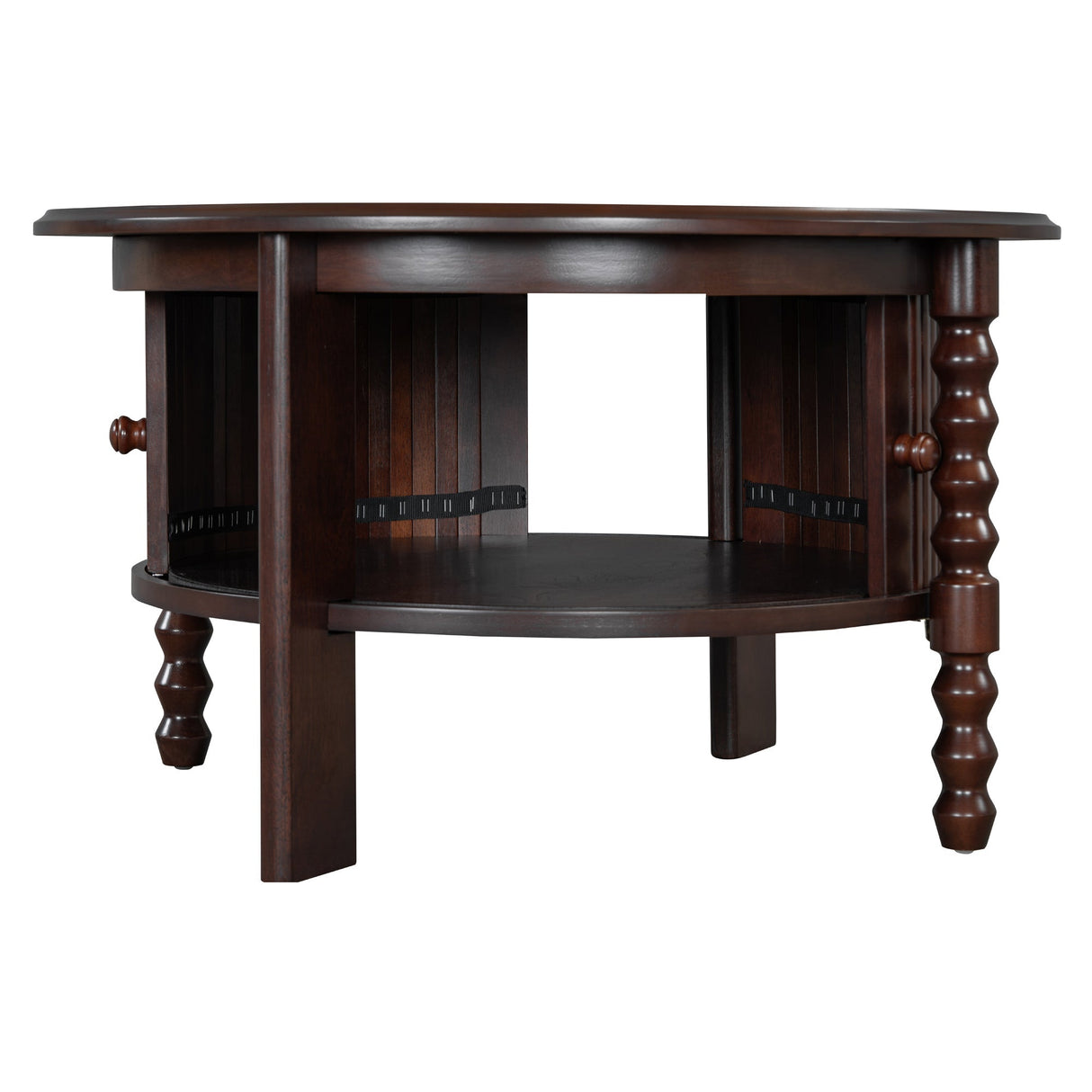Vintage Round Coffee Table with Storage in Walnut