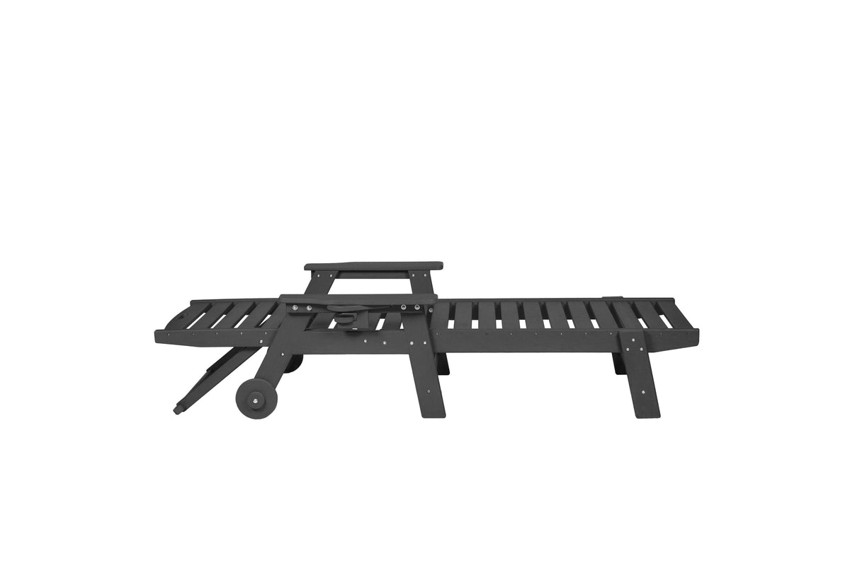 Wood Texture Outdoor Lounge Chair with Adjustable Backrest - Black