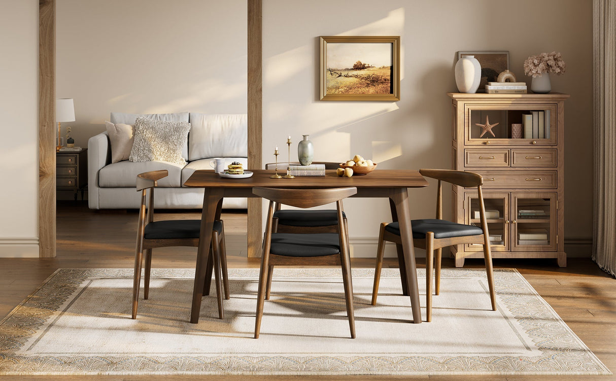 5-Piece Dining Set with Rubberwood Frame and Faux Leather Chairs