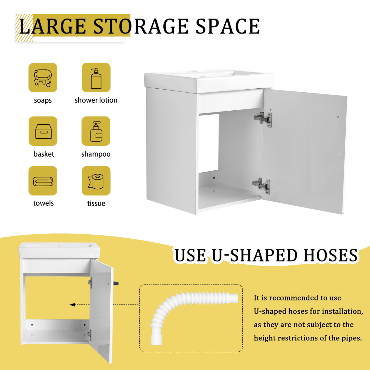 18" Floating Wall-Mounted Bathroom Vanity with Ceramic Sink