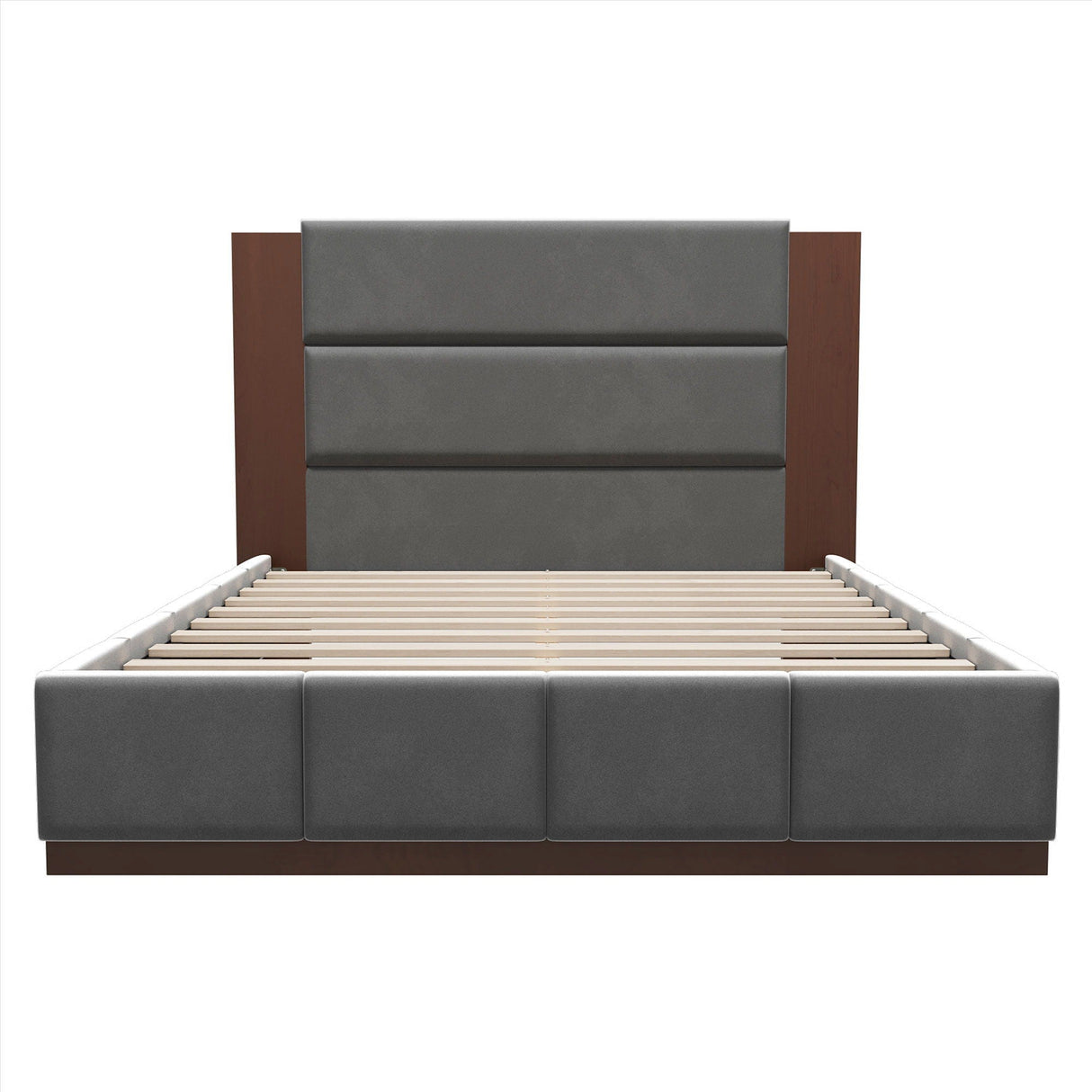 Modern Upholstered Platform Bed With Extended Headboard