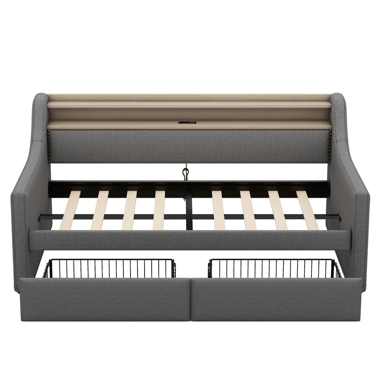 Twin Size Linen Upholstered Daybed with Storage Drawers and LED Lights