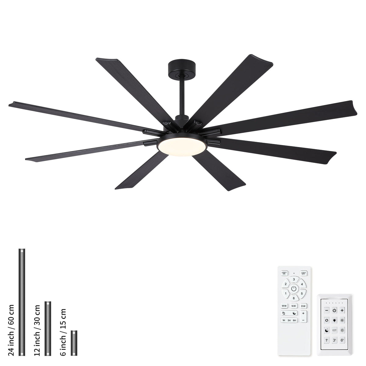 Large Ceiling Fan With Dimmable LED Light 8 Blades Remote Control, Reversible DC Motor