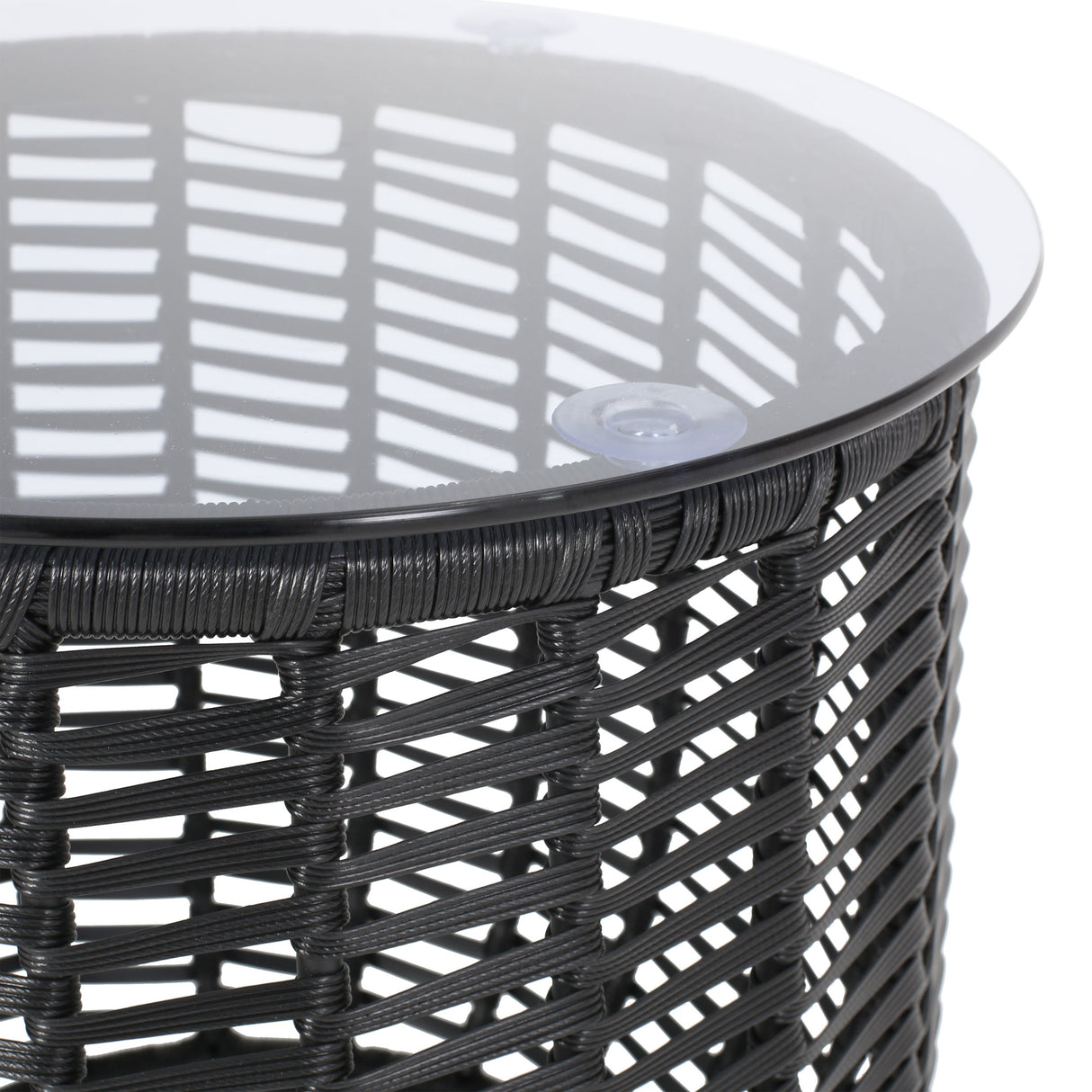 Boho ARIAS Side Table with Tempered Glass Top and Rattan Wrap, Black