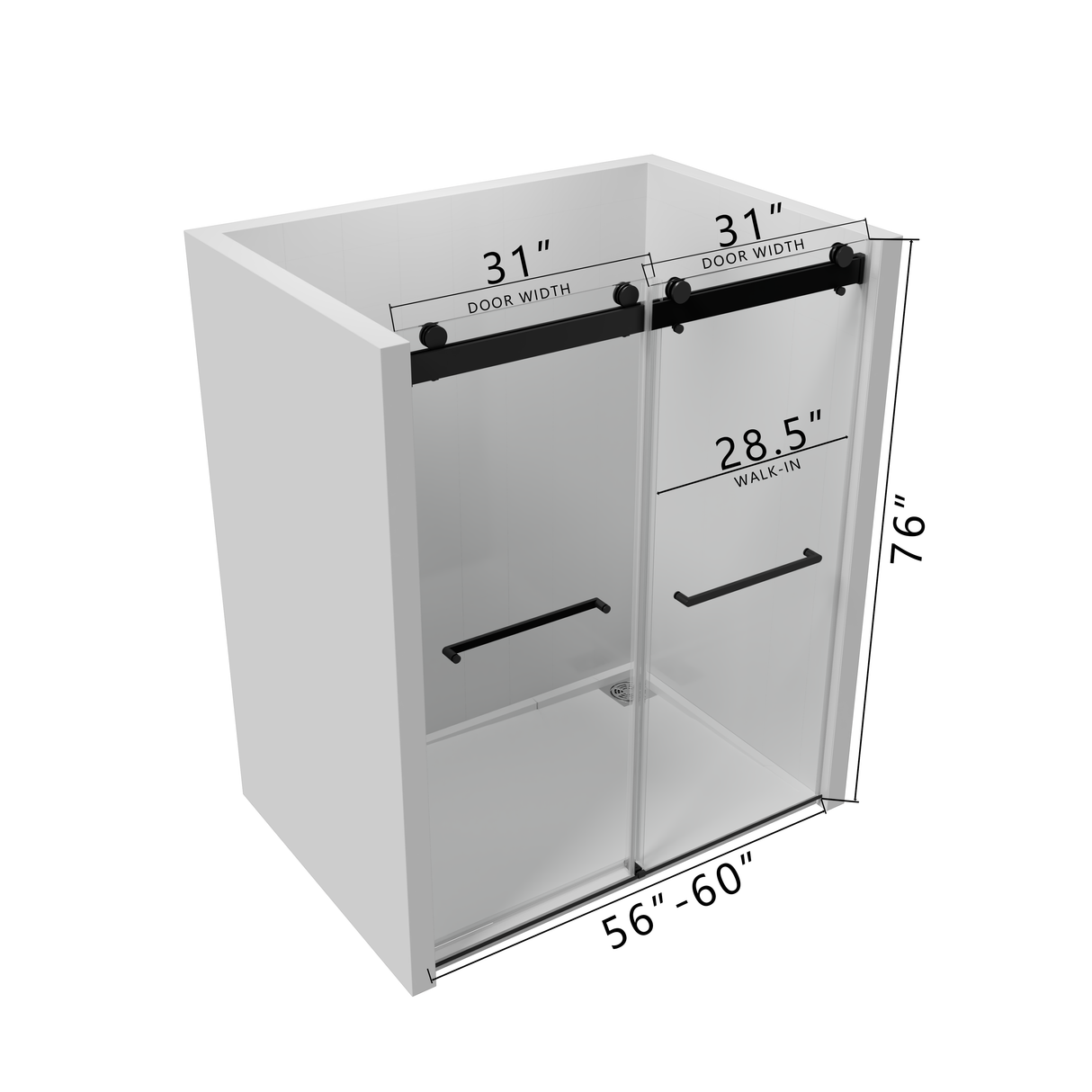 56 to 60 in. W x 76 in. H Double Sliding Frameless Soft-Close Shower Door with Premium 3/8 Inch (10mm) Thick Tampered Glass and Easy-cleaning Coating, Matte