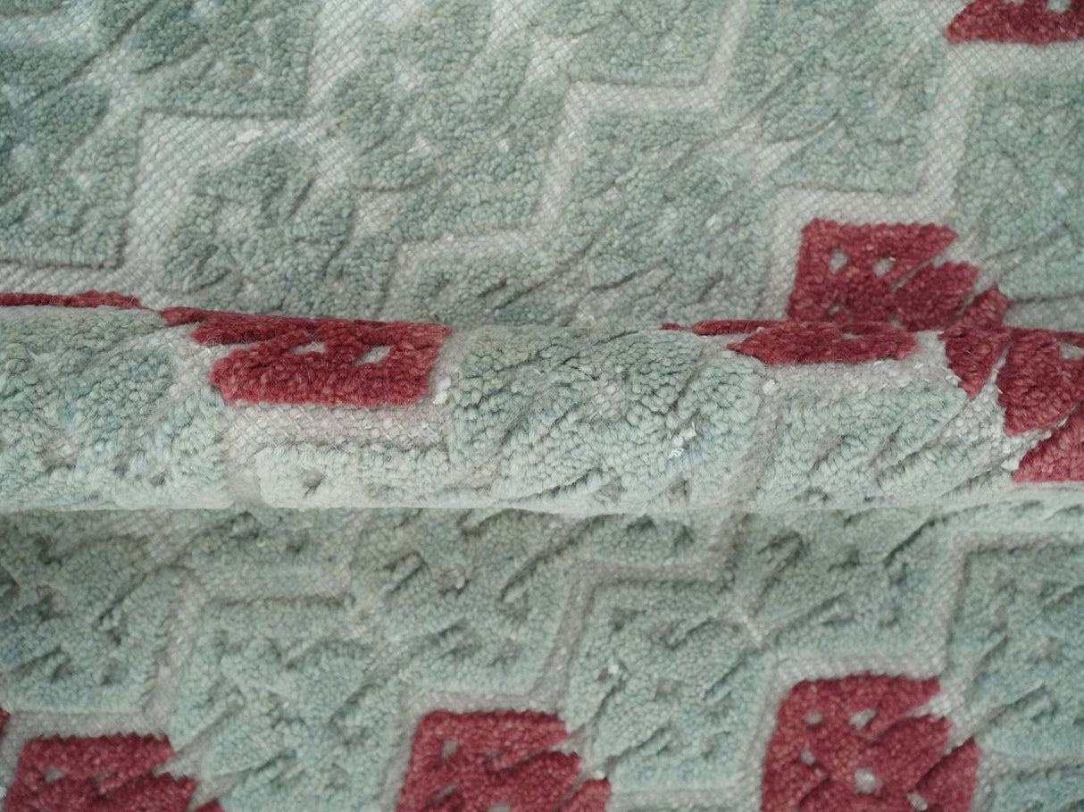 7x10 Hand Knotted Gray, Red and Blue Traditional Wool Rug