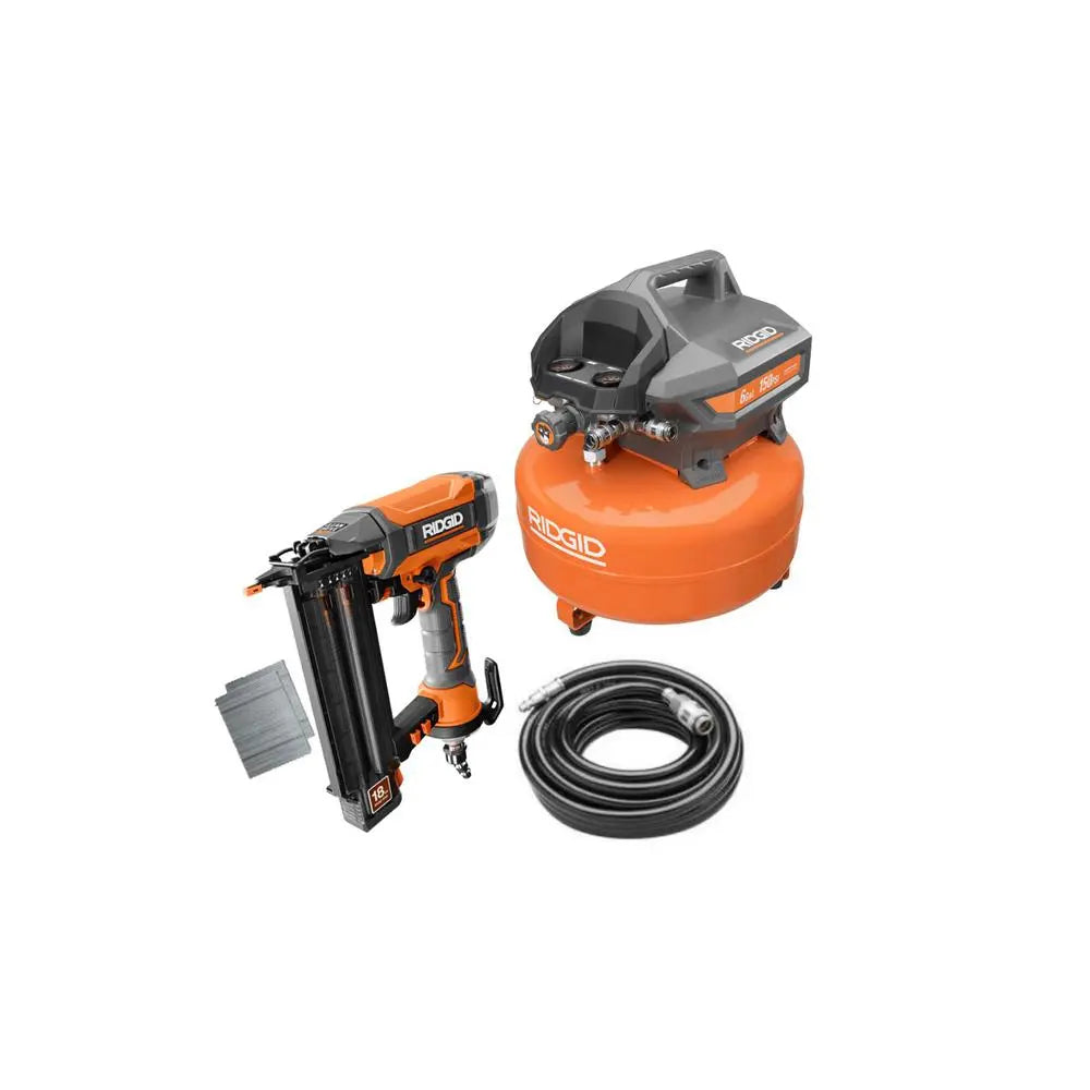 Open Box - RIDGID 6 Gal. Electric Pancake Air Compressor and 18-Gauge 2-1/8 in. Brad Nailer