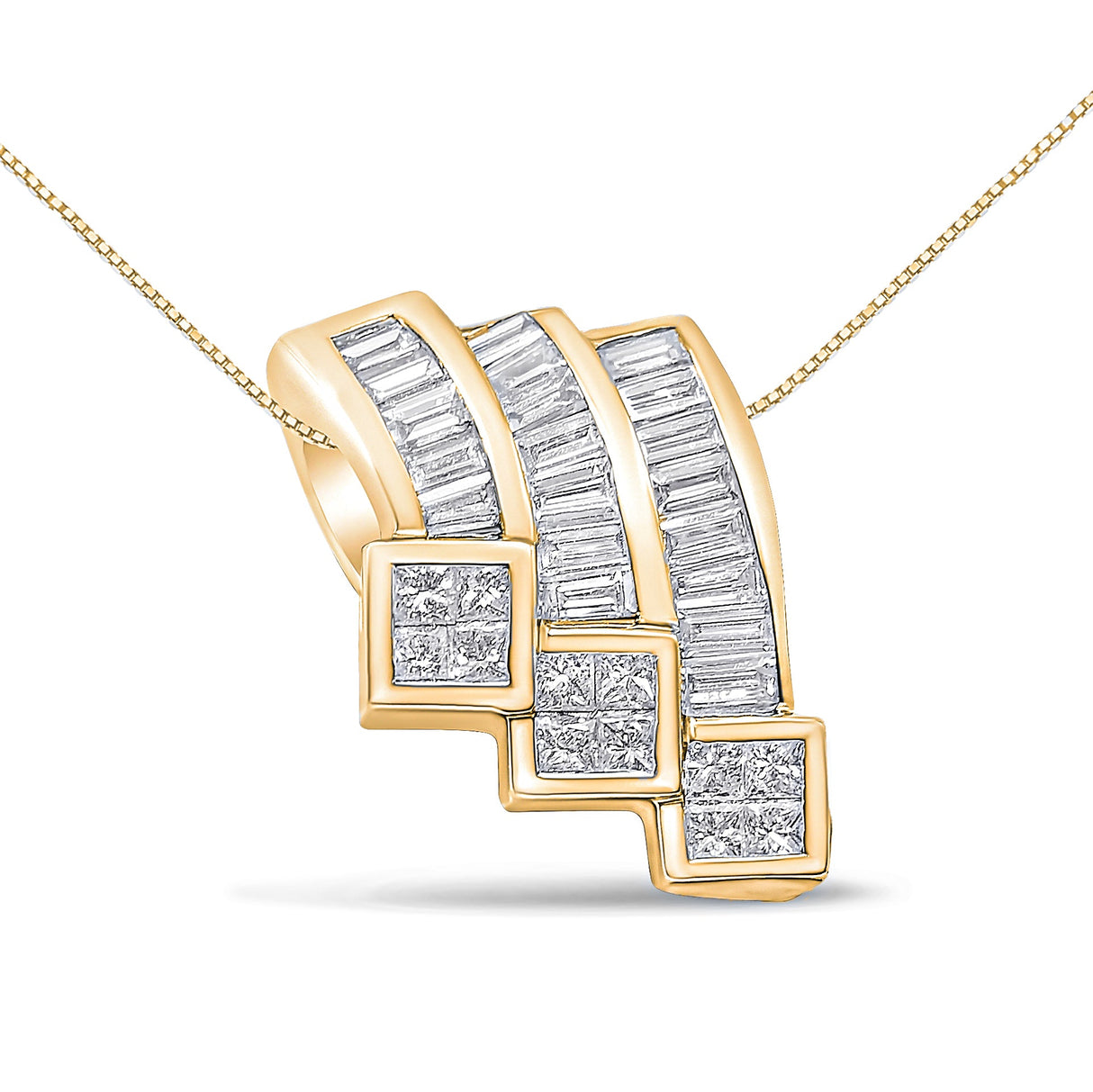 14K White Gold 1 1/2 Cttw Invisible Set Princess and Channel Set Baguette-cut Diamond Triple Curve Pendant Necklace (G-H Color, SI1-SI2 Clarity) - NO CHAIN INCLUDED