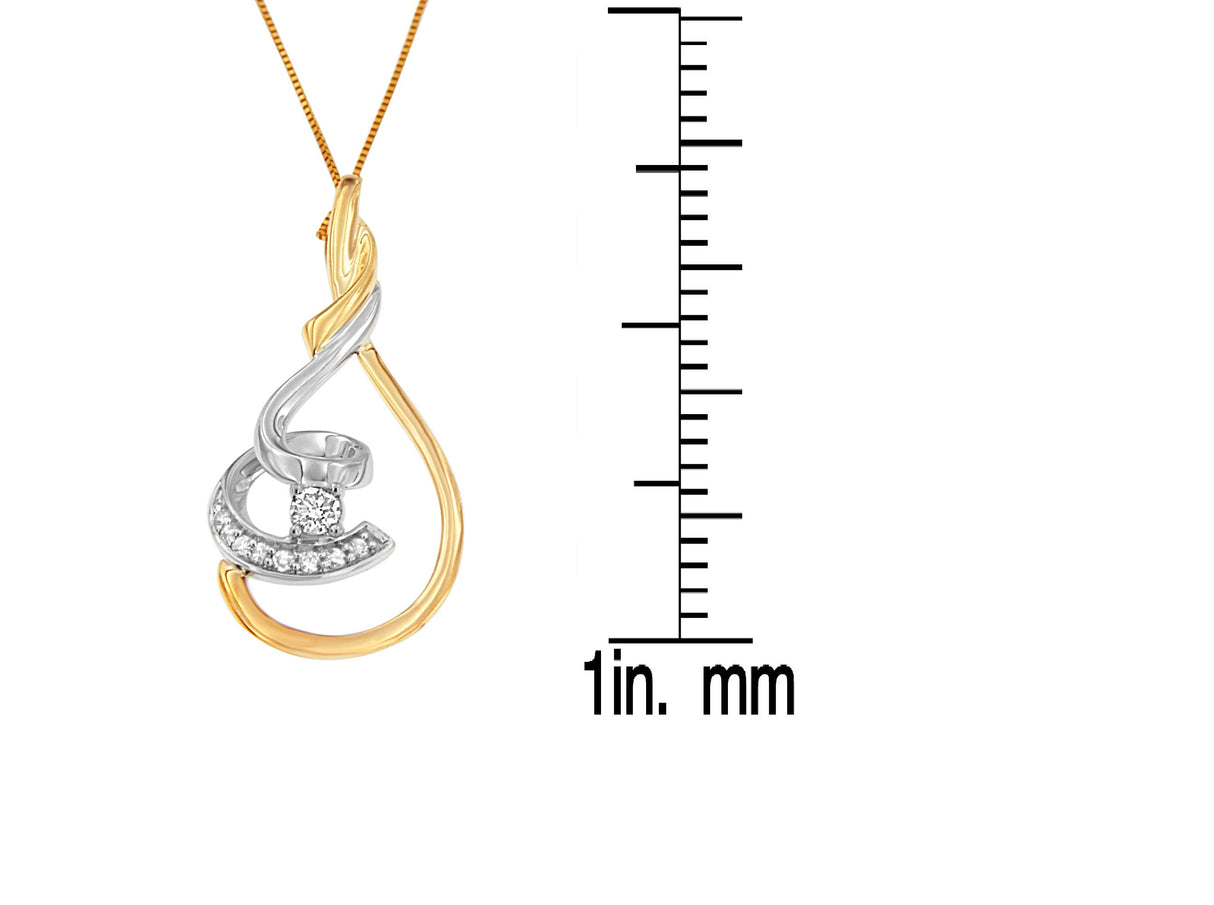 Espira 10K Two-Tone Yellow & White 1/6 Cttw Brilliant-Cut Diamond Layered Spiral 18" Pendant Necklace (H-I Color, I2-I3 Clarity)