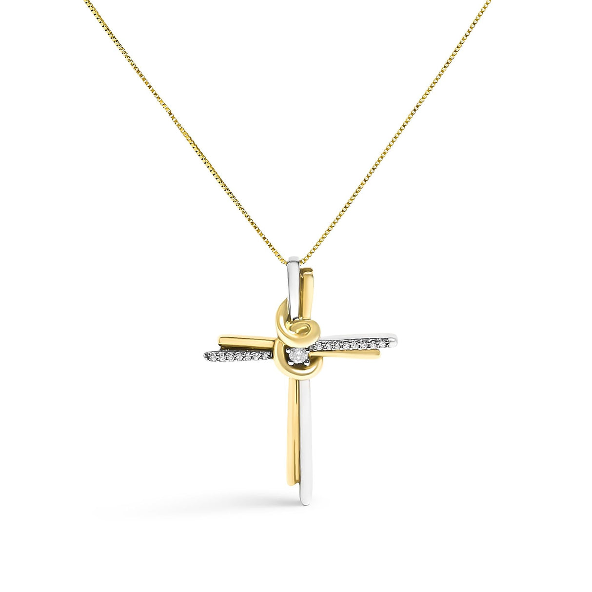 Espira 10K Two-Tone Yellow & White Gold Diamond-Accented Cross 18" Pendant Necklace (J-K Color, I2-I3 Clarity)