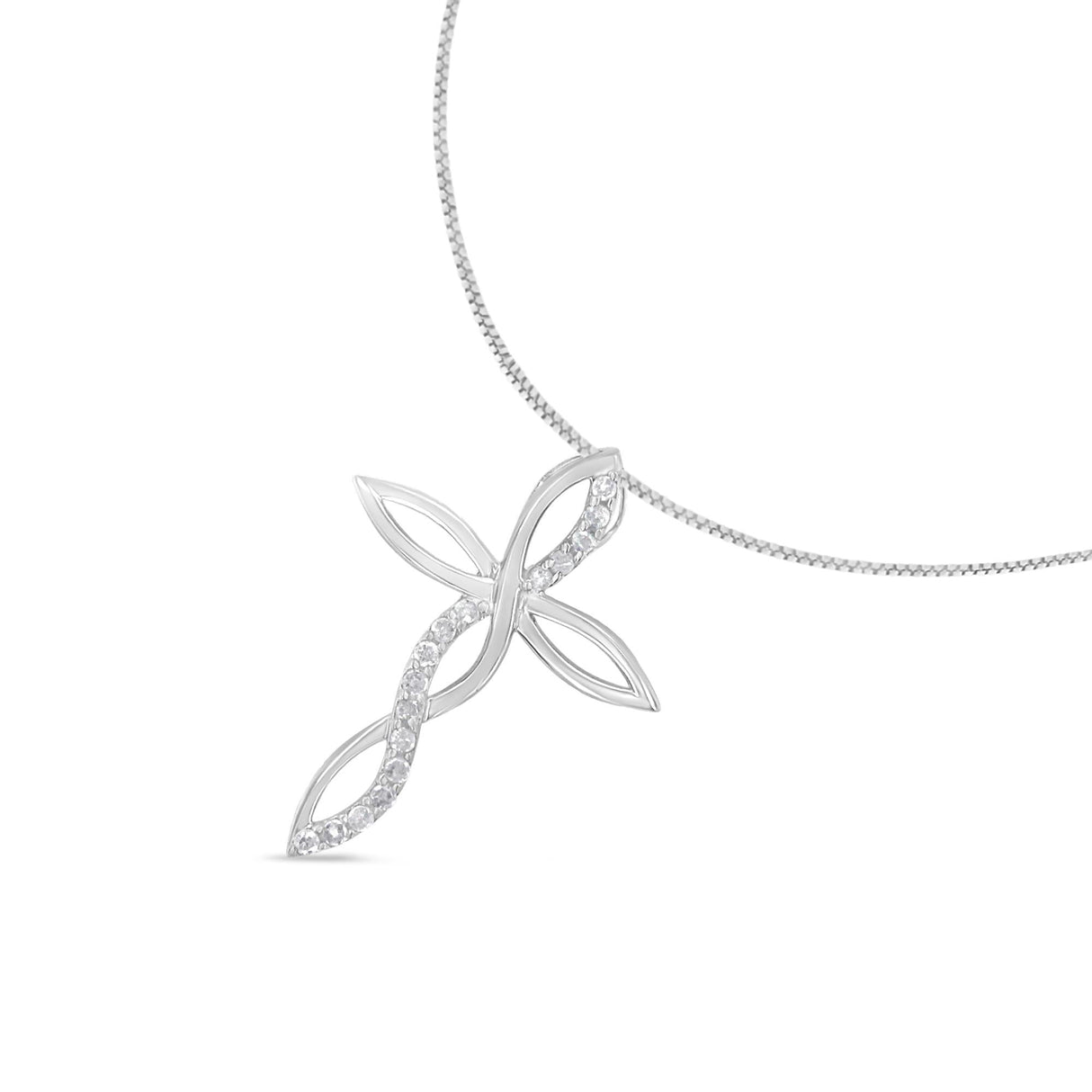 .925 Sterling Silver 1/4 cttw Diamond Cross Pendant Necklace (I-J, I3)