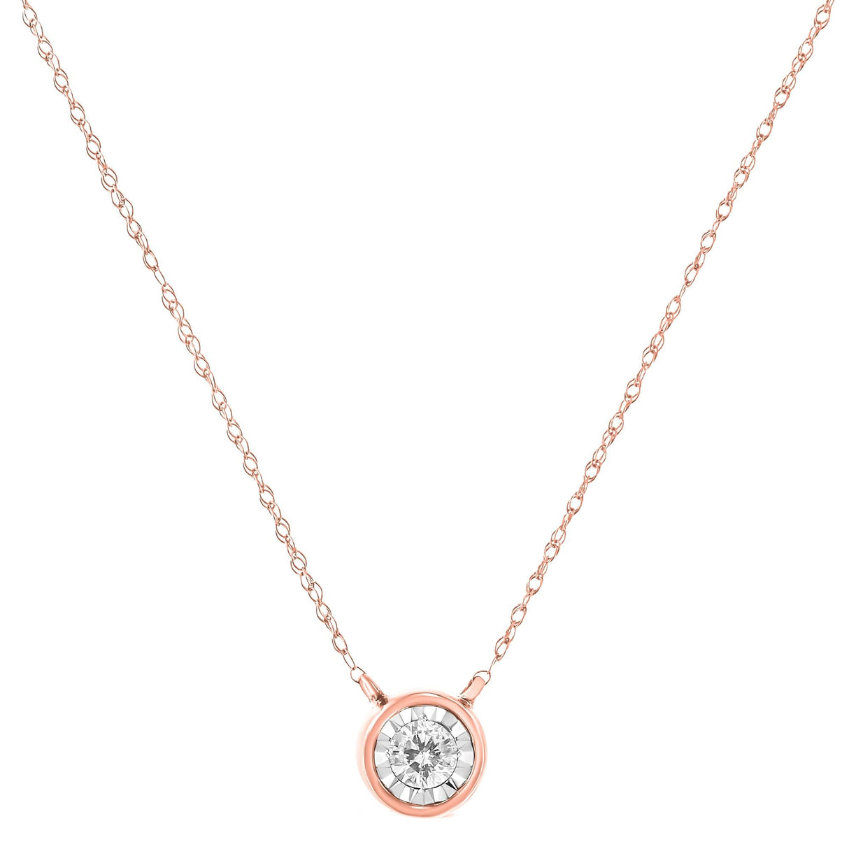 10K Gold Round Brilliant-Cut Diamond Modern Bezel-Set Solitaire Pendant Necklace (J-K Color, I2-I3 Clarity) - 16" with 2" Extender