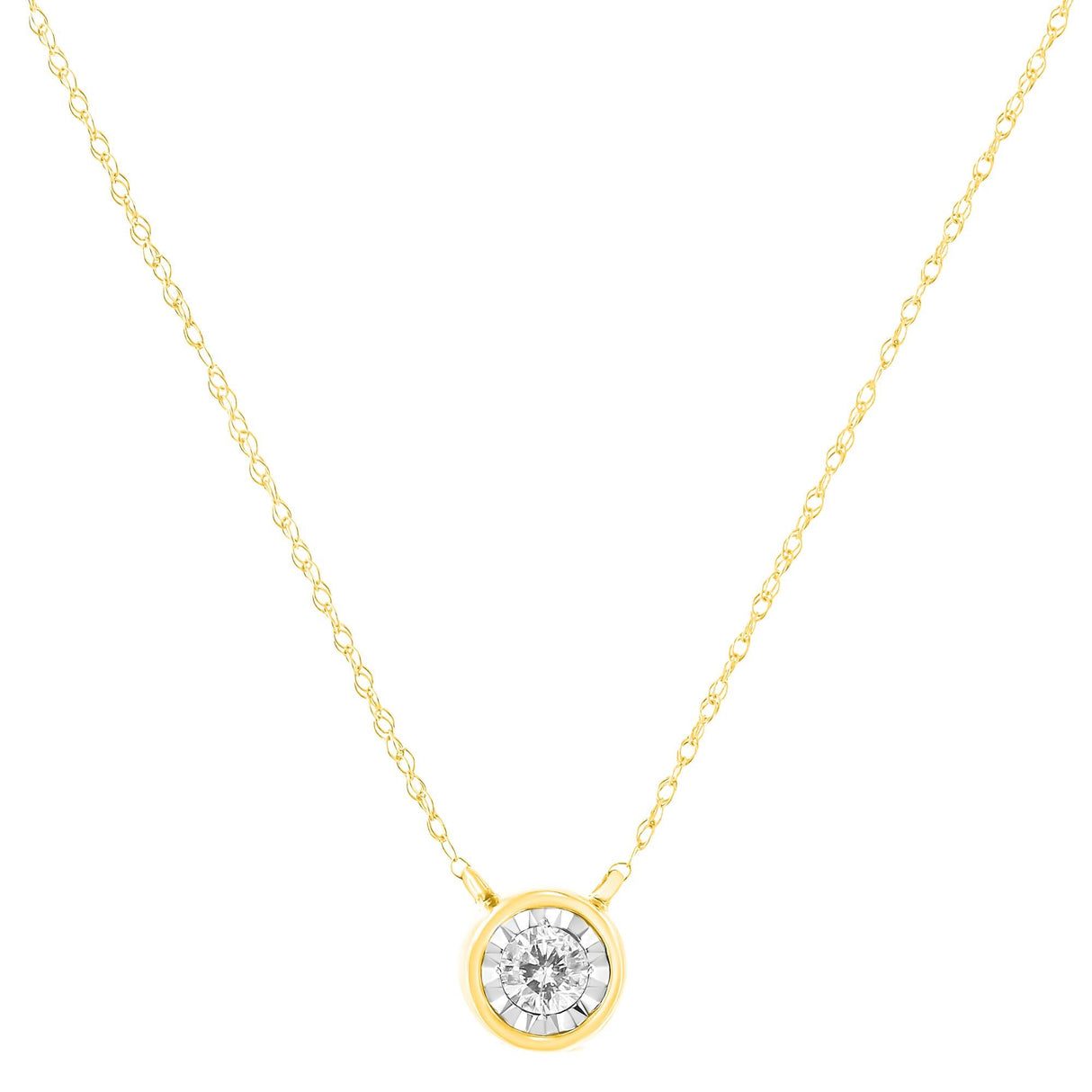 10K Gold Round Brilliant-Cut Diamond Modern Bezel-Set Solitaire Pendant Necklace (J-K Color, I2-I3 Clarity) - 16" with 2" Extender
