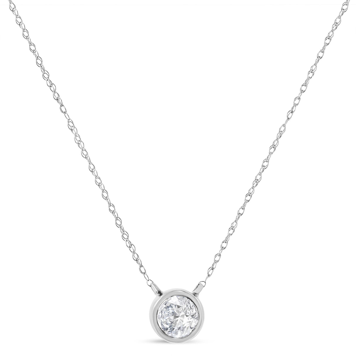 14K Gold Lab Grown Diamond Modern Bezel-Set Solitaire 16"-18" Pendant Necklace (F-G Color, VS2-SI1 Clarity)