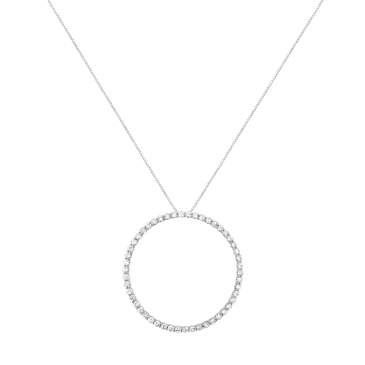 .925 Sterling Silver 4 cttw Prong Set, Round-Cut Diamond Open Circle Hoop 18" Pendant Necklace (J-K Color, I1-I2 Clarity)