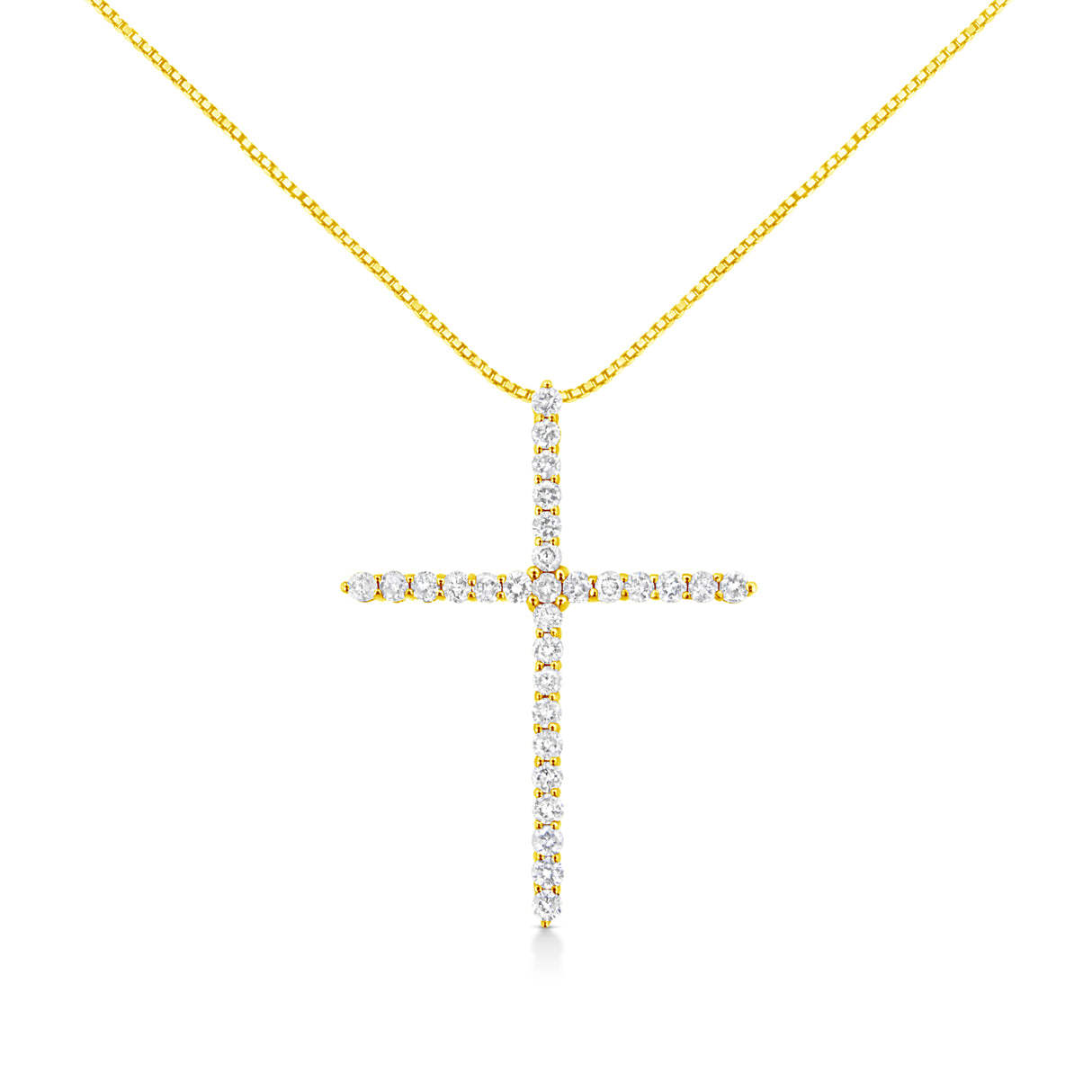 10K Yellow Gold 3.00 cttw Round-Cut Diamond Cross 18" Pendant Necklace (J-K Color, I1-I2 Clarity)