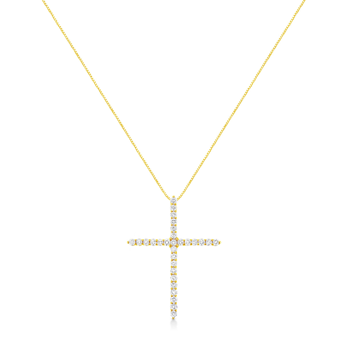 10K Yellow Gold Plated .925 Sterling Silver 3.0 Cttw Prong-Set Round Brilliant Cut Diamond Cross 18" Pendant Necklace (J-K Color, I1-I2 Clarity)