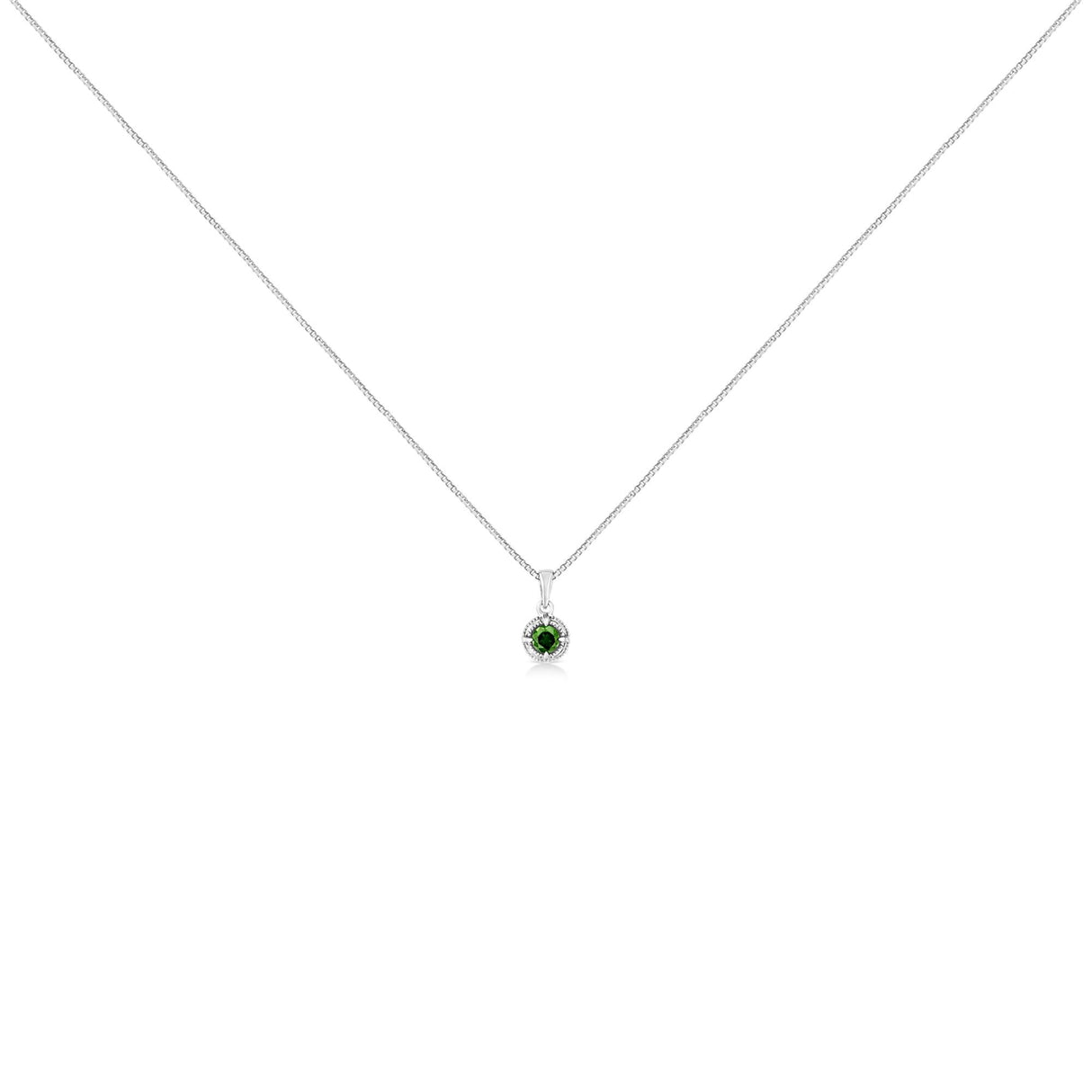 .925 Sterling Silver Treated Color Diamond Solitaire 18" Milgrain Pendant Necklace