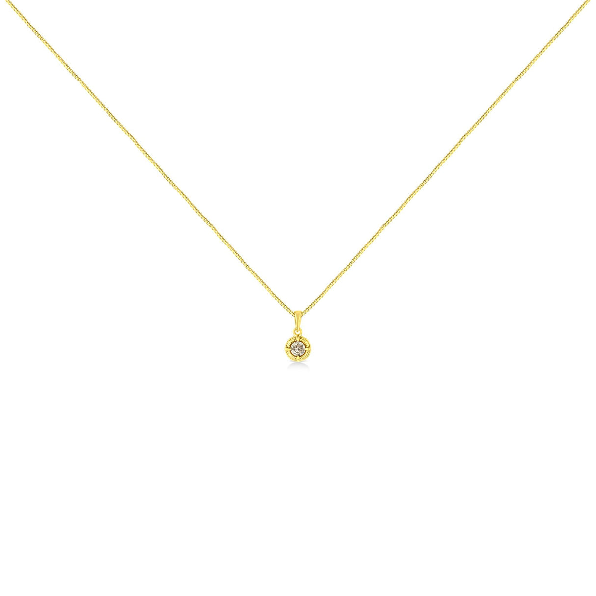14K Yellow Gold Plated .925 Sterling Silver Brilliant Round Cut Diamond Solitaire Milgrain 18" Pendant Necklace