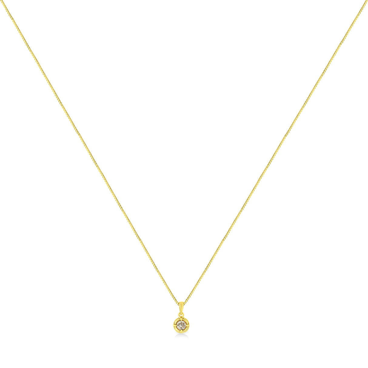 14K Yellow Gold Plated .925 Sterling Silver 1/2 Cttw Brilliant Round Cut Diamond Solitaire Milgrain 18" Pendant Necklace (K-L Color, I2-I3 Clarity)
