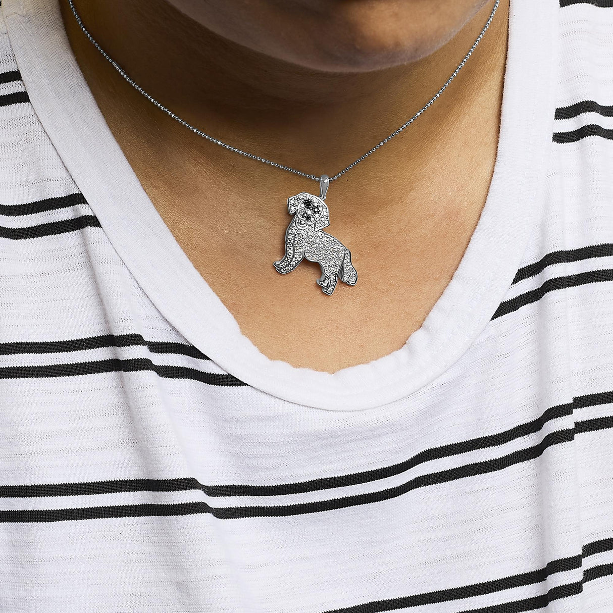 .925 Sterling Silver 1/3 Cttw White and Black Diamond Labrador Retriever Dog Pendant Necklace (I-J Color, I2-I3 Clarity) - 18" Inches