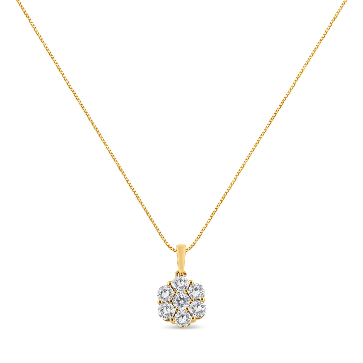 14K Yellow Gold 2.00 Cttw Brilliant Round-Cut Diamond 7 Stone Flower Cluster 18" Pendant Necklace (H-I Color, SI2-I1 Clarity)