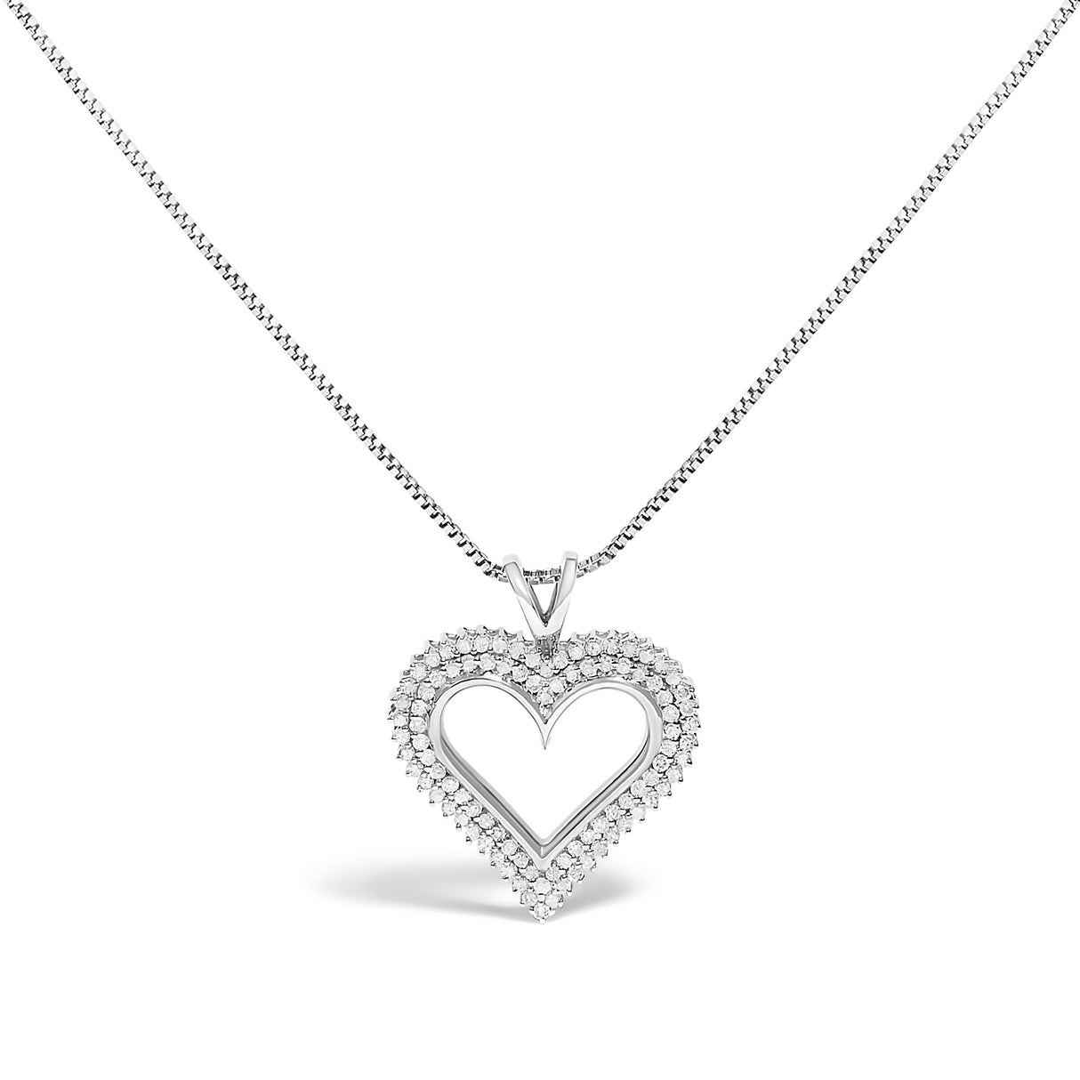 .925 Sterling Silver 1.00 Cttw Diamond Heart 18" Pendant Necklace (I-J Color, I2-I3 Clarity)
