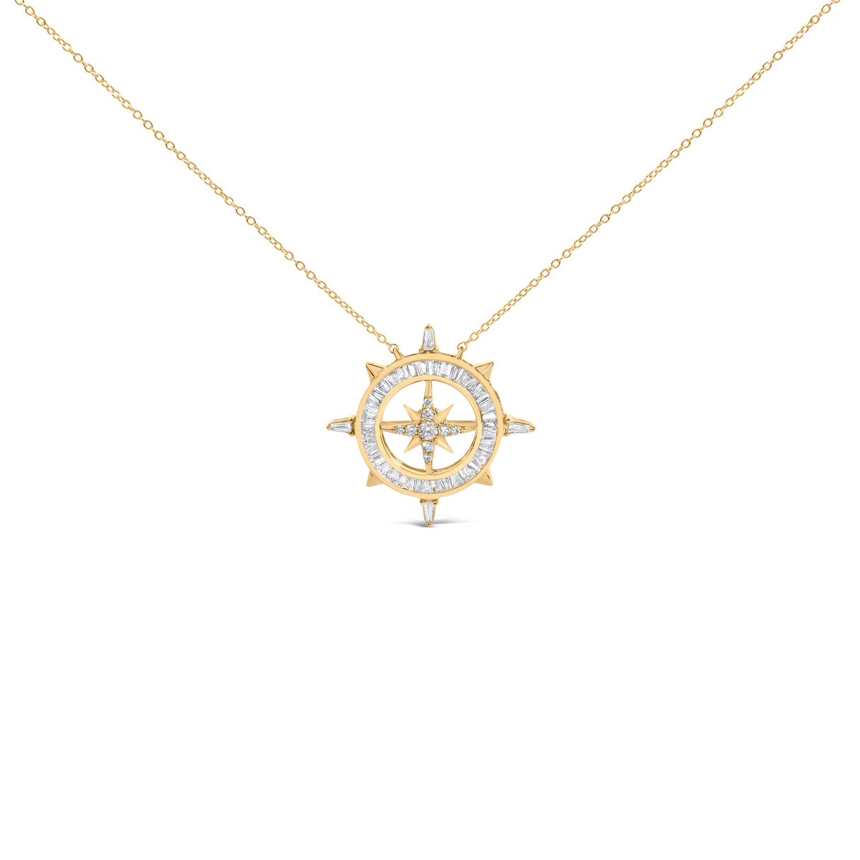 14K Yellow Gold Plated Sterling Silver 1.0 Cttw Diamond Compass Pendant Necklace