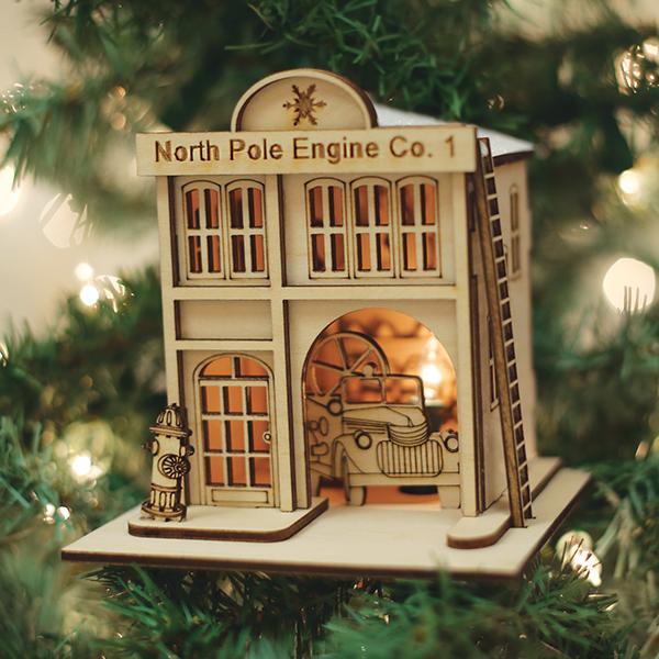 North Pole Engine Co. #1 Firehouse Lighted Cottage