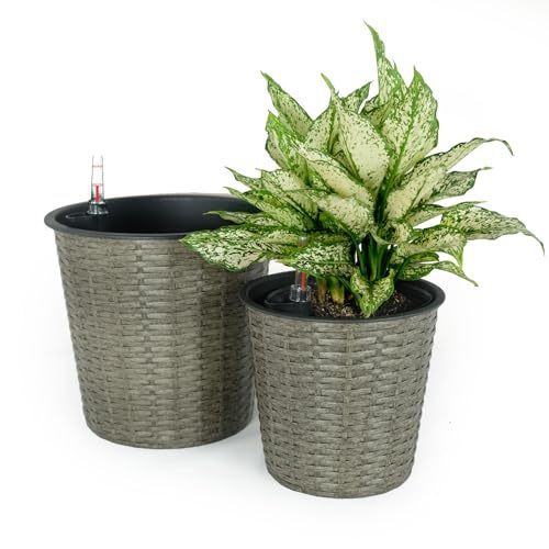 2-Pack-Self-watering-Wicker-Decor-Planter-for-Indoor-and-Outdoor-Round-Grey-Pots-&-Planters