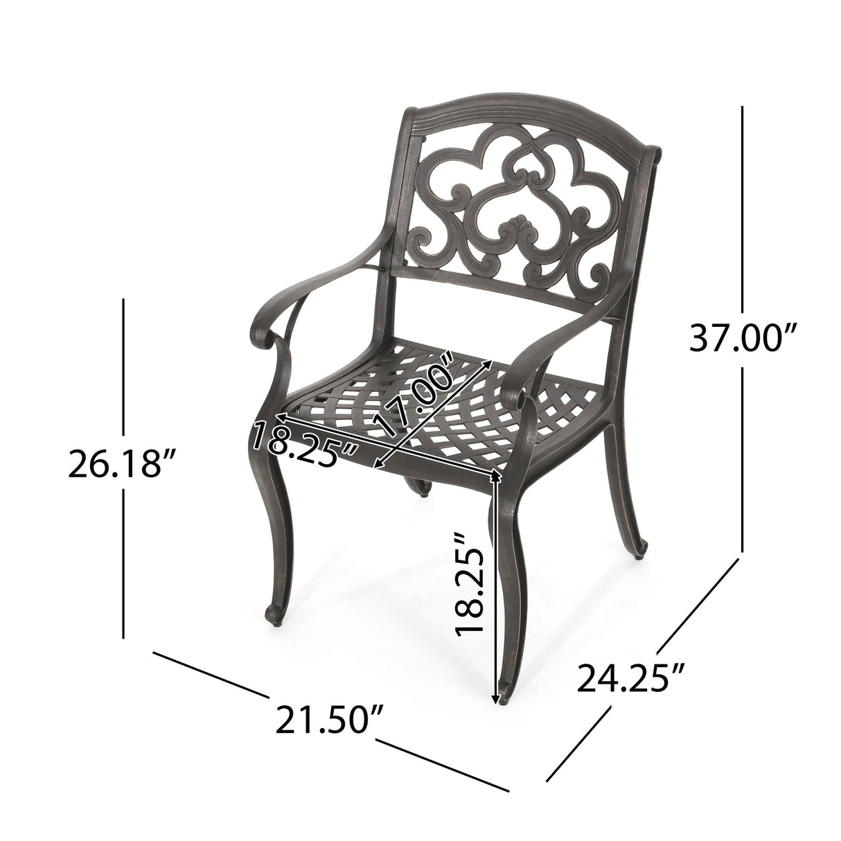 Cast Aluminum Dining Chair With Handcrafted Details - Copper