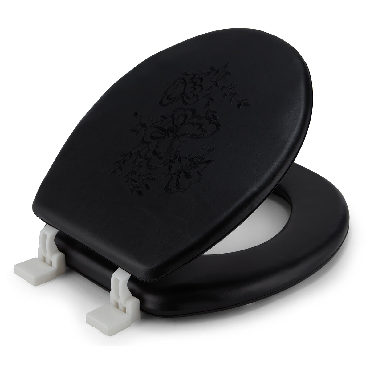Embroidered Padded Soft Round Toilet Seat With Easy Clean & Change Hinge