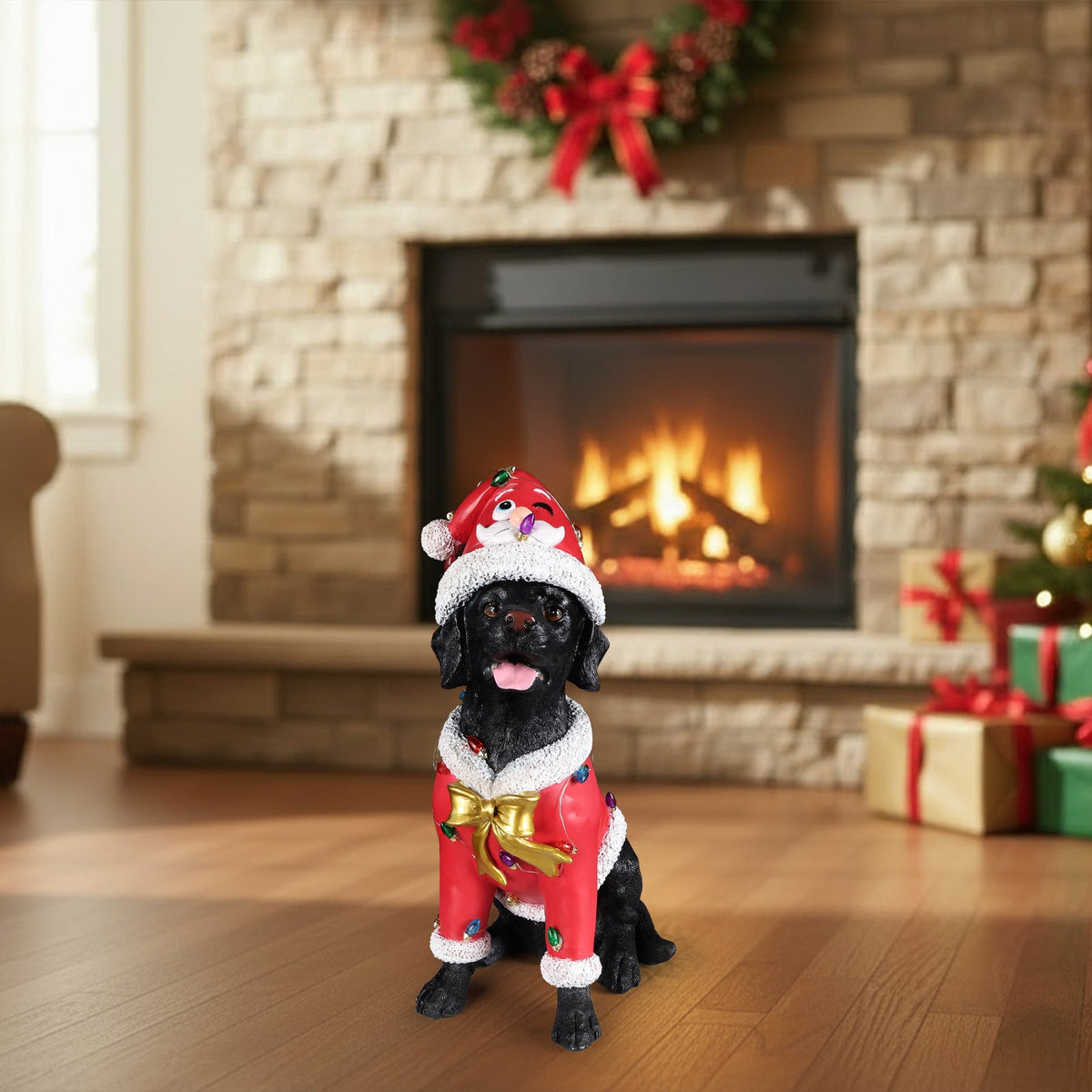 Festive Labrador Christmas Statue