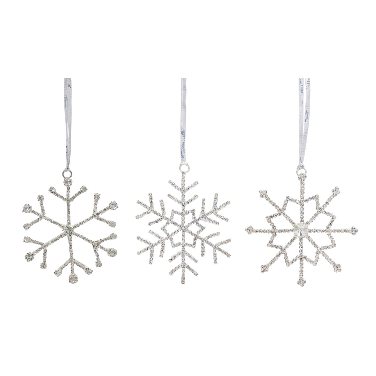 Jeweled Metal Snowflake with Ribbon Hanger (Set of 12)