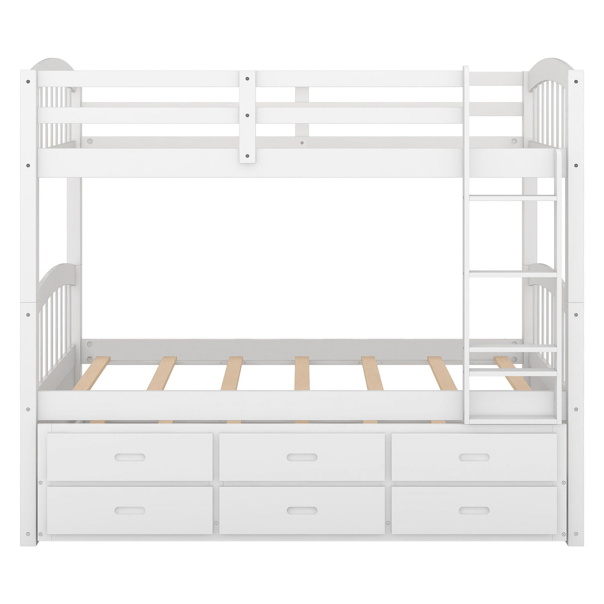 Bunk Bed With Trundle And Drawers, Arched Headboard And Footboard