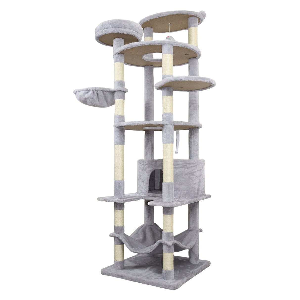 Gray Cat Tree with 3 Condos and Sisal Scratching Posts