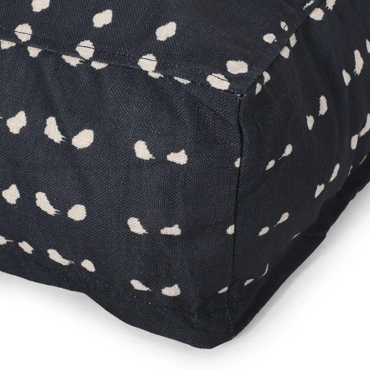 Dalm Fabric Square Pouf Ottoman with Polystyrene Beads Filling - Dark Blue / White