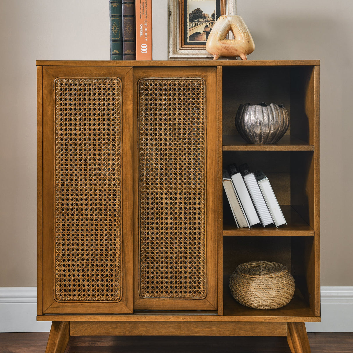 Mid Century Modern Rattan Sideboard Cabinet