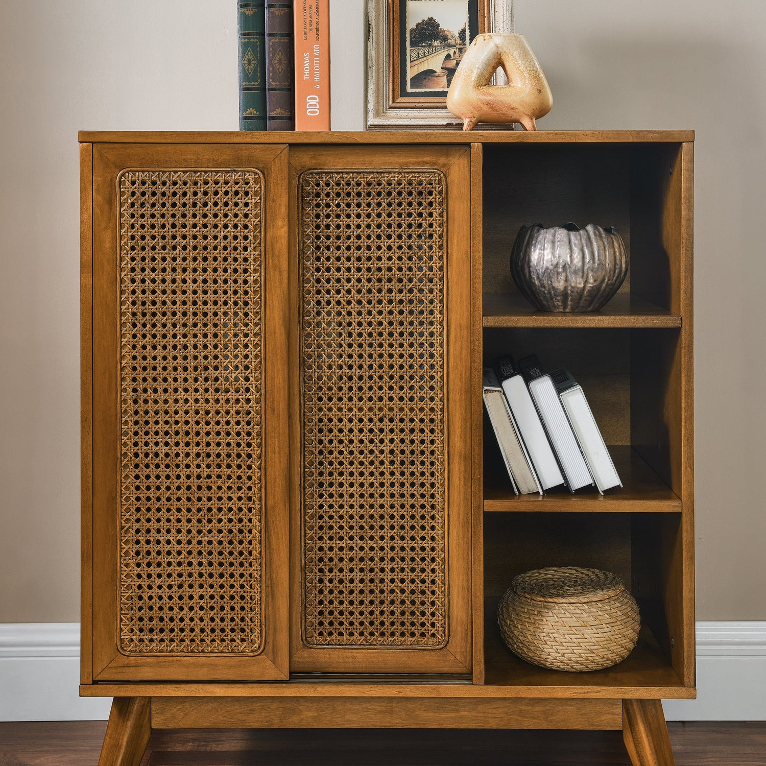 Mid Century Modern Rattan Sideboard Cabinet