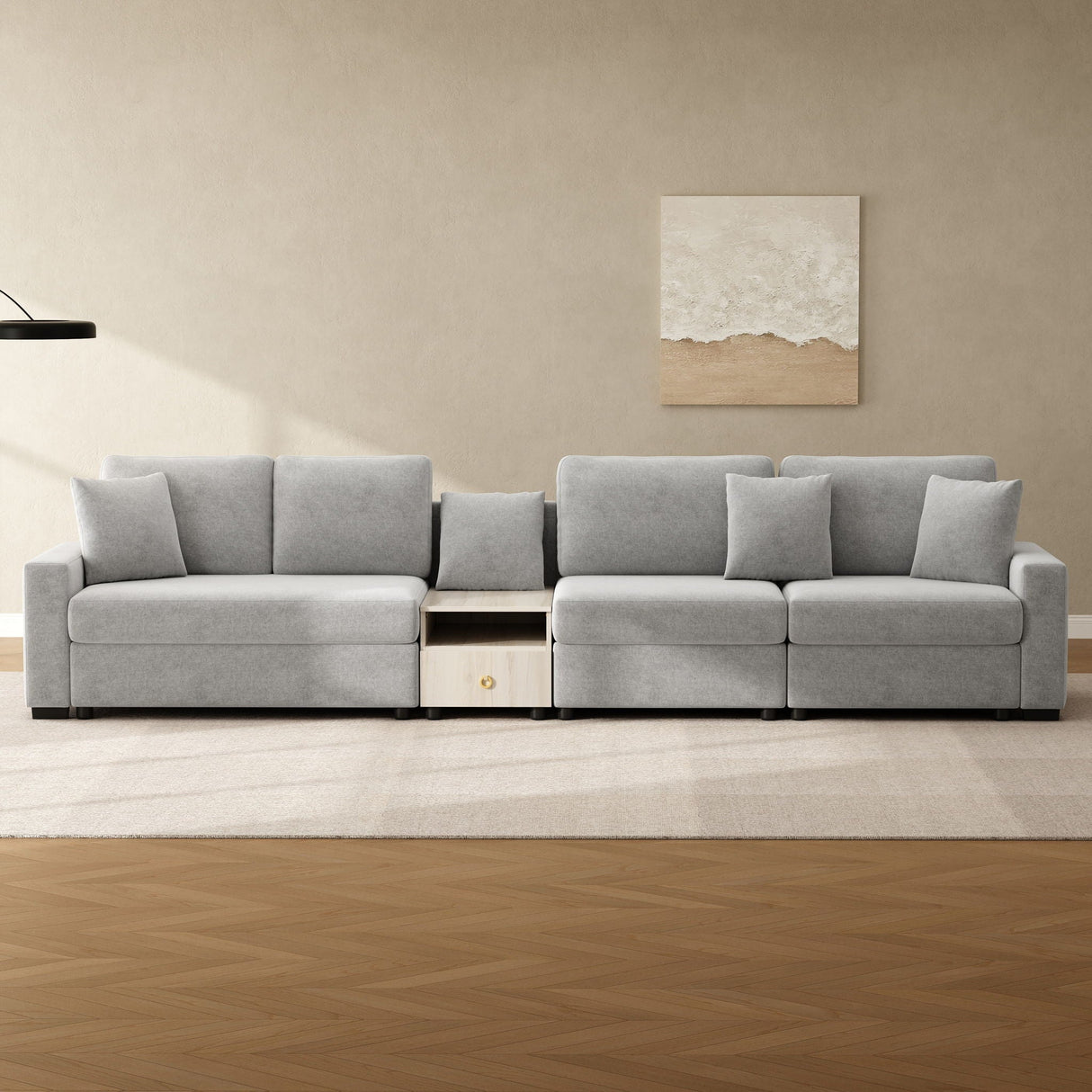 Modular Sofa Couch With Storage Armrest and Center Console