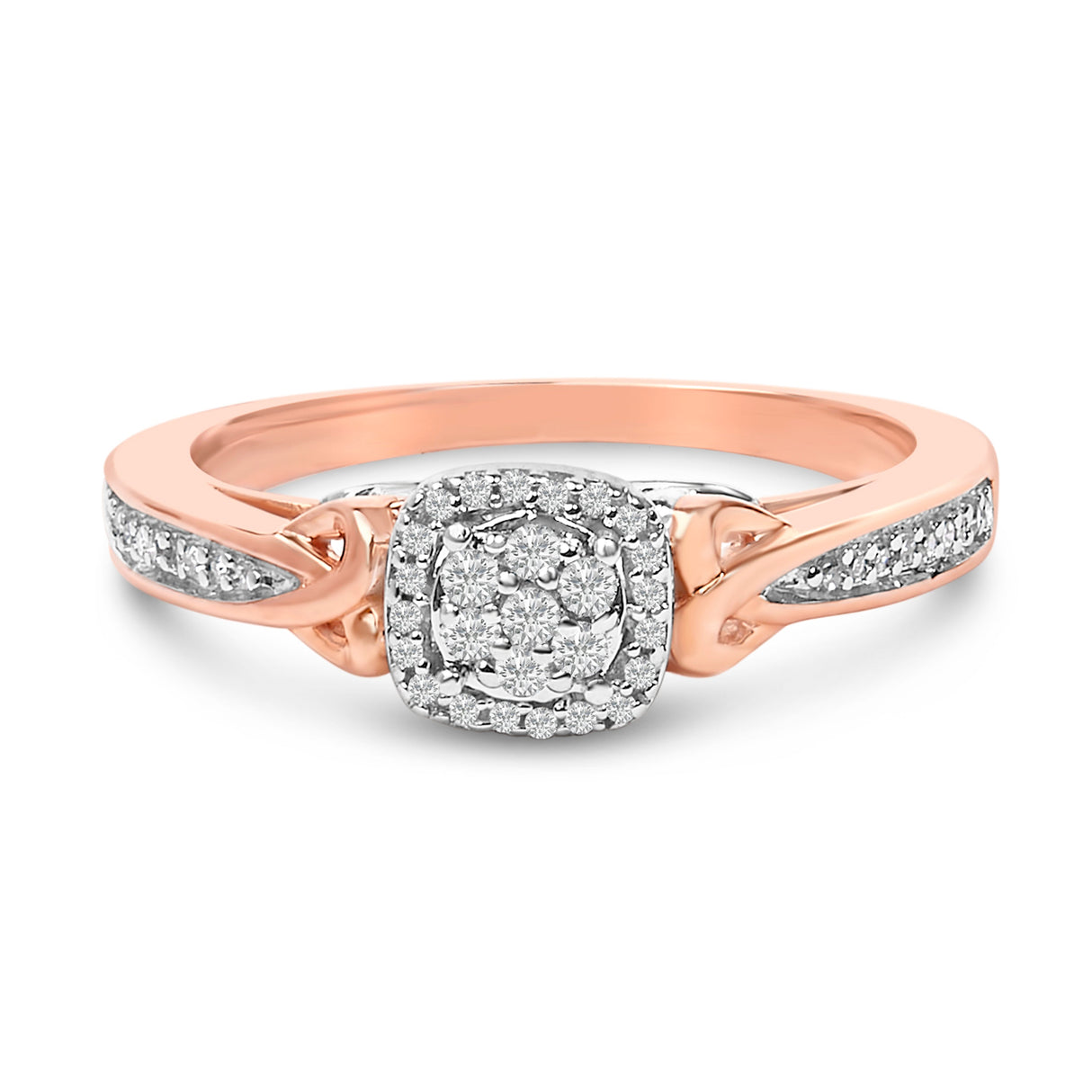 14K Rose Gold Plated Sterling Silver 1/6 Cttw Diamond Knot Cluster Ring