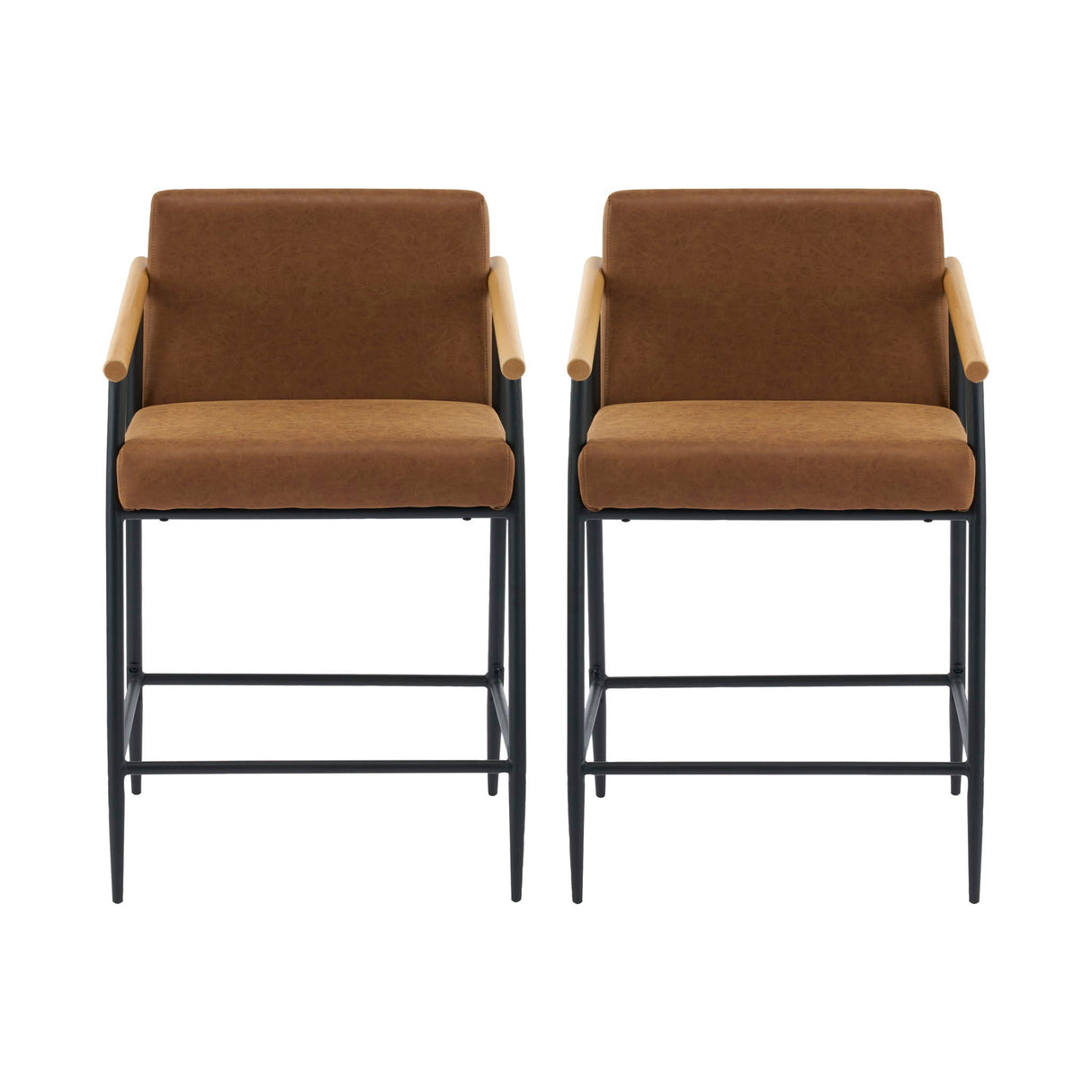 Mid Century Modern Counter Stool Set With Iron Frame