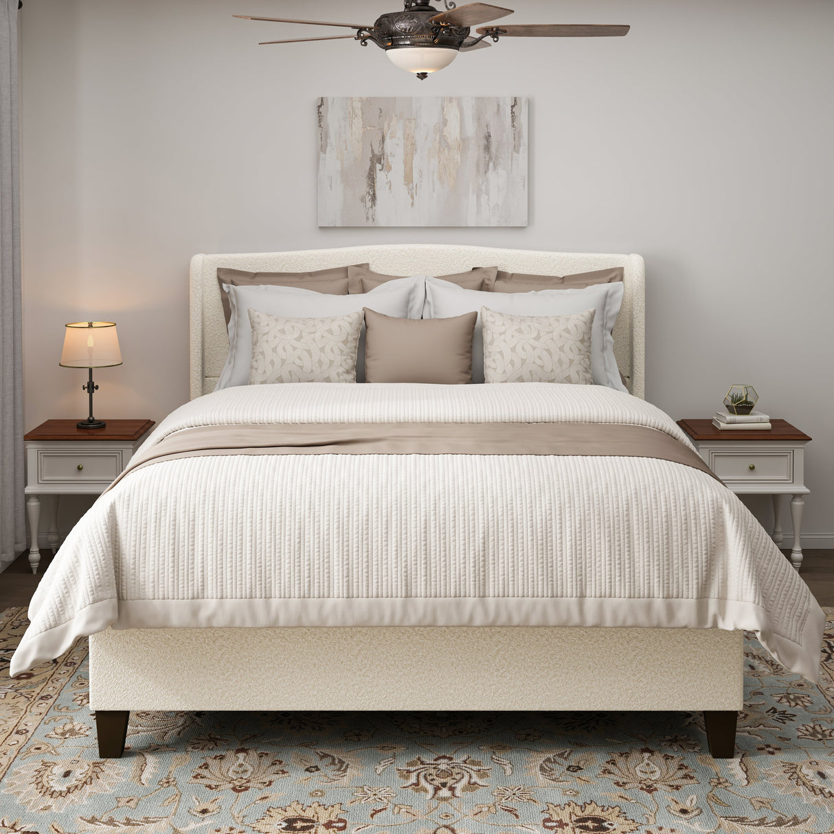 King Size Bed Frame with Upholstered Teddy Velvet Headboard