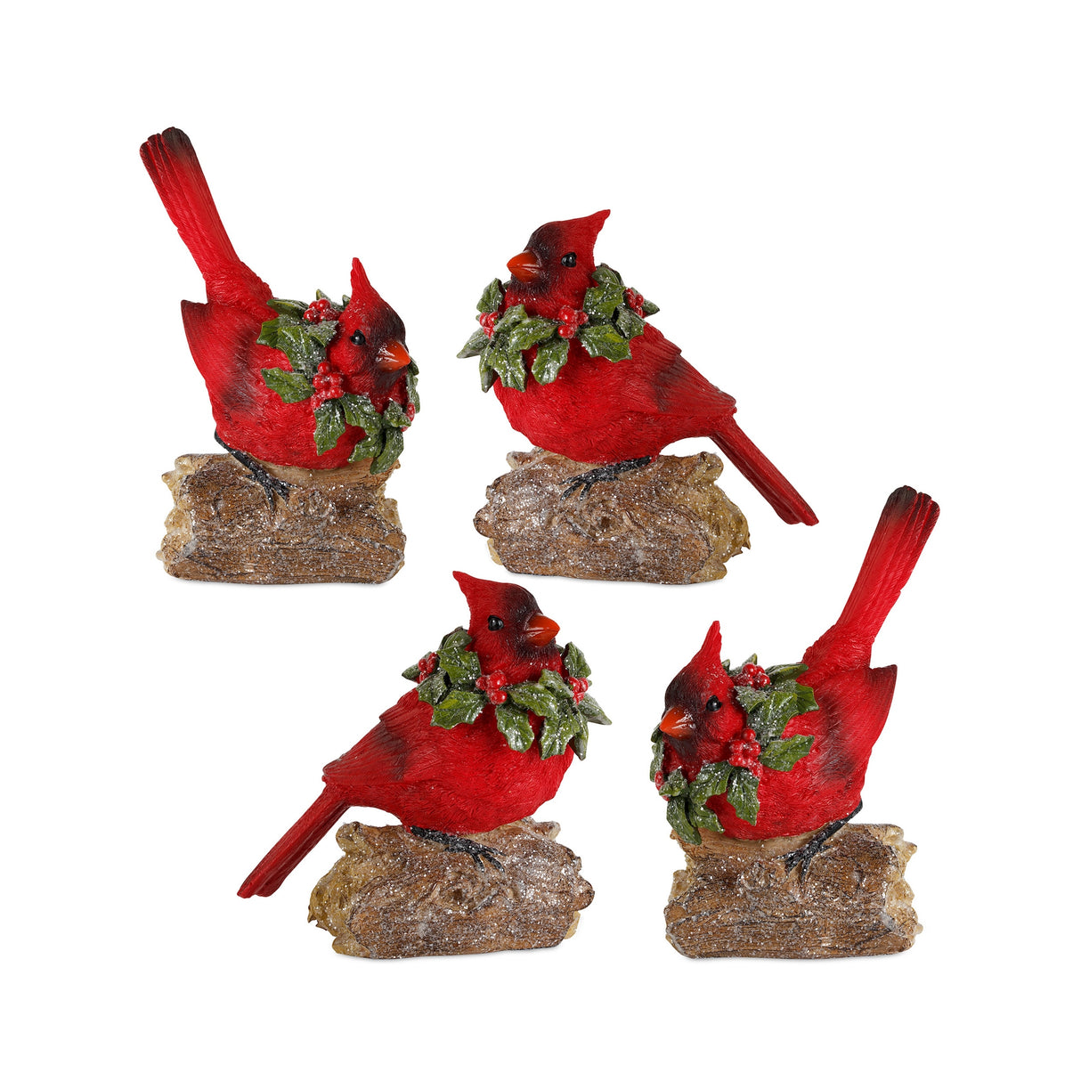 Perched-Cardinal-Bird-on-Log-with-Holly-Wreath-Accent-(Set-of-2)-Christmas-Decor