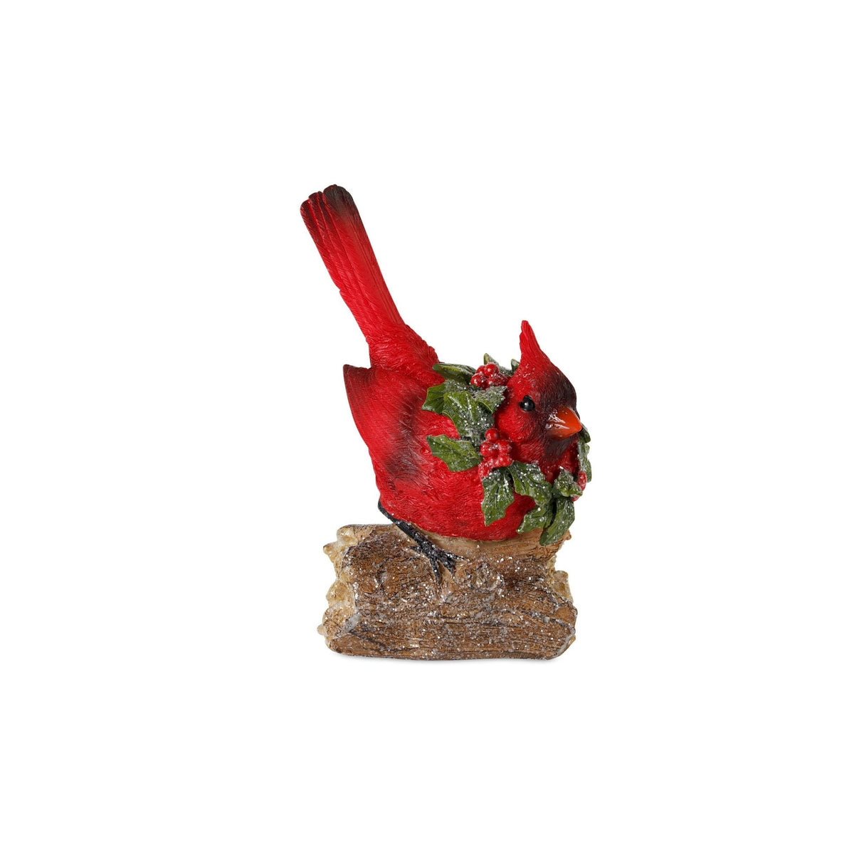 Perched Cardinal Bird on Log with Holly Wreath Accent (Set of 4)