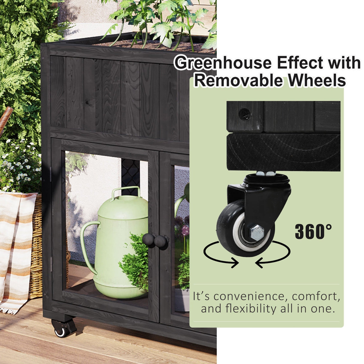 TOPMAX Patio Mini Wood Cold Frame Greenhouse with Wheels