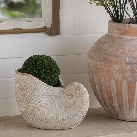 8.5x5.5x6.3'-Sand-and-Cement-Nautilus-Shell-Planter-with-Textured-Beige-Finish-Planters